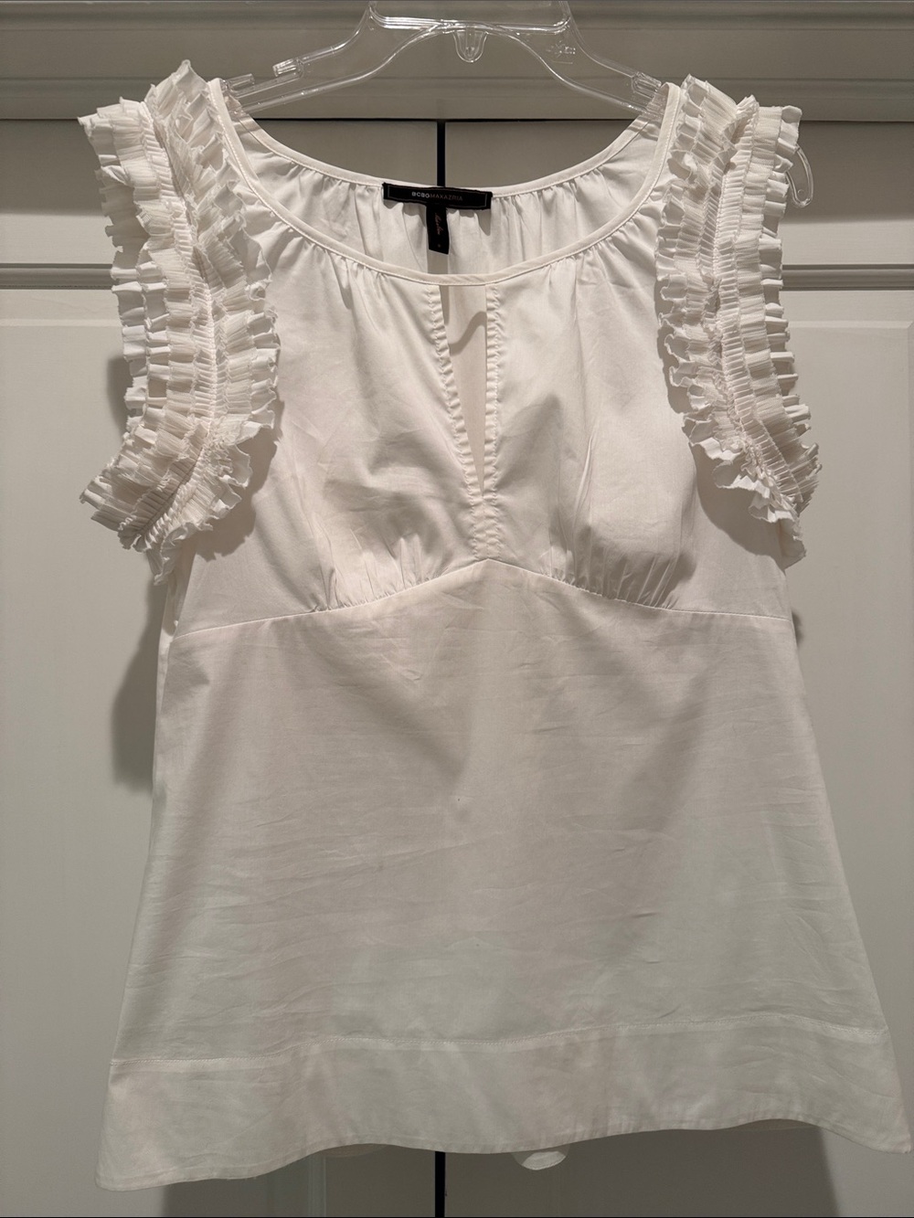 BCBGMaxAzria White Ruffled Sleeve Cotton Blouse